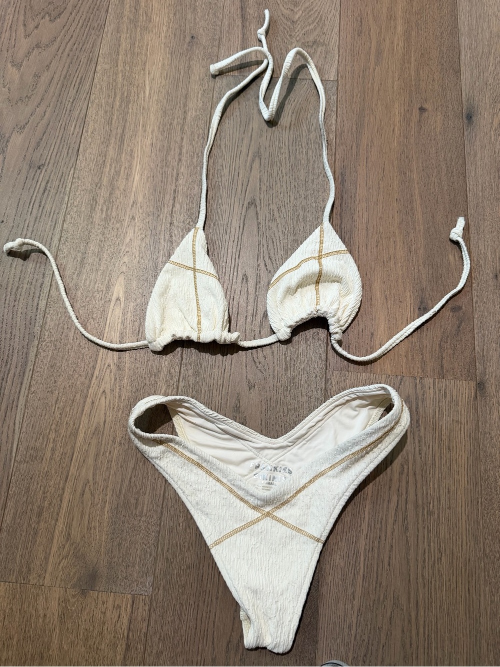 Frankie’s Bikinis Cream Textured Bikini Set